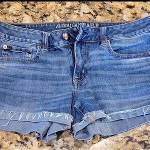 American Eagle Outfitters Frayed Hem Blue Jean Shorts